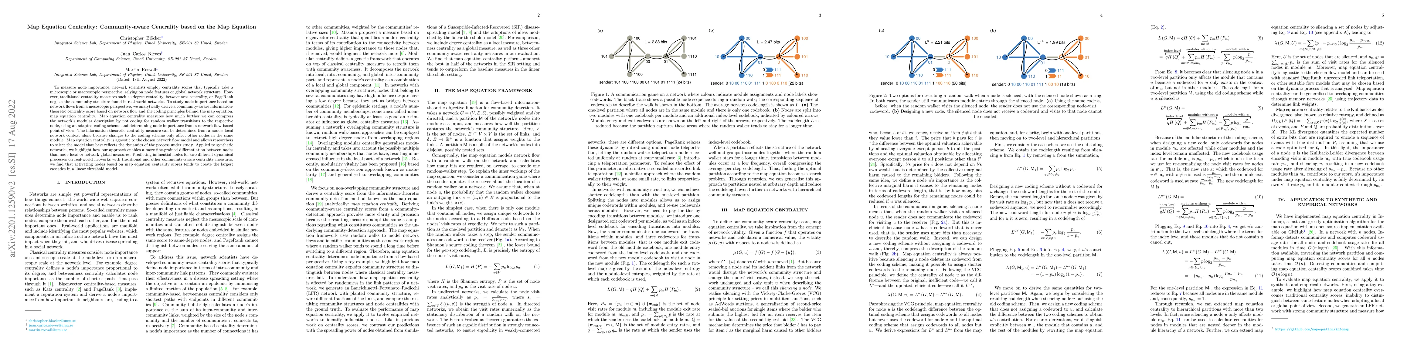 Thumbnail for Map Equation Centrality: Community-aware Centrality based on the Map
  Equation