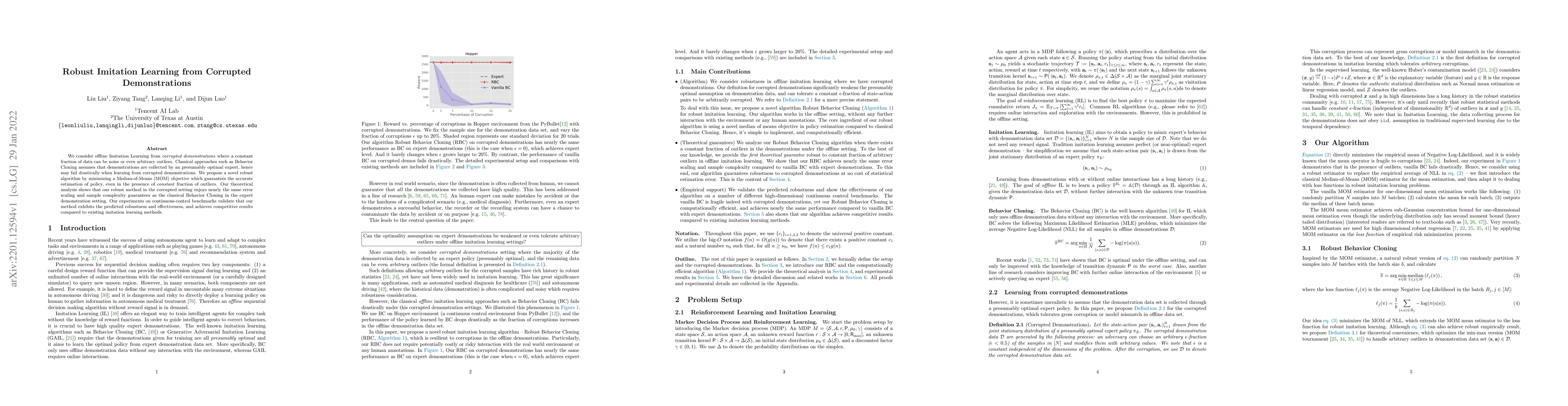 Thumbnail for Robust Imitation Learning from Corrupted Demonstrations