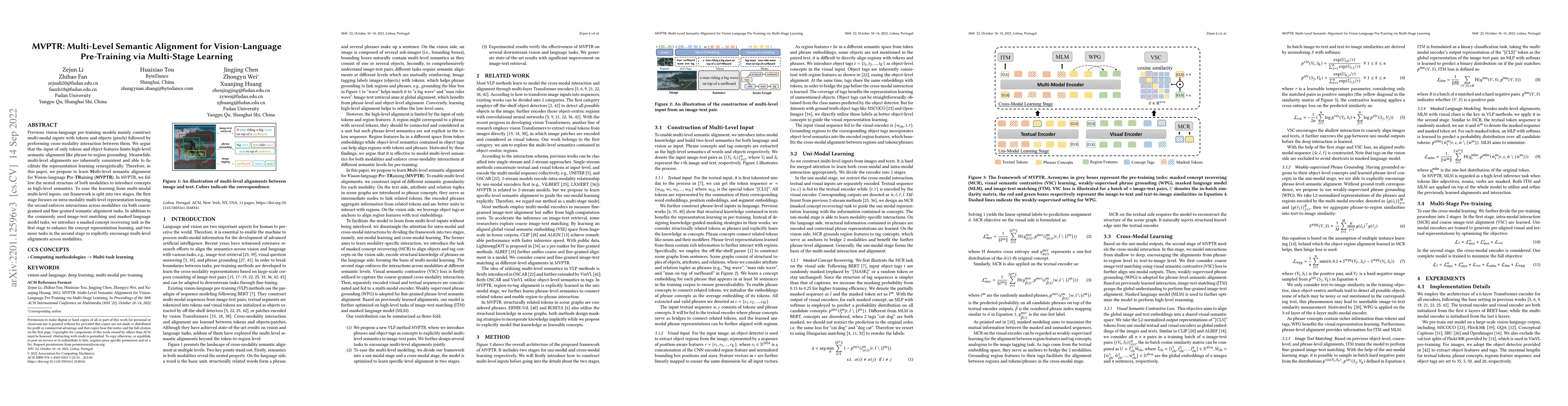 Thumbnail for MVPTR: Multi-Level Semantic Alignment for Vision-Language Pre-Training
  via Multi-Stage Learning