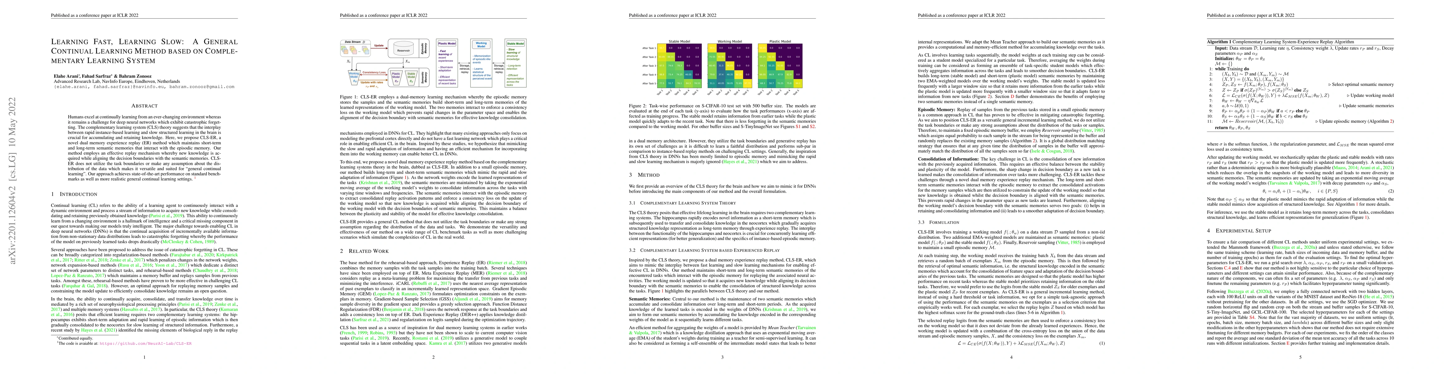 Thumbnail for Learning Fast, Learning Slow: A General Continual Learning Method based
  on Complementary Learning System