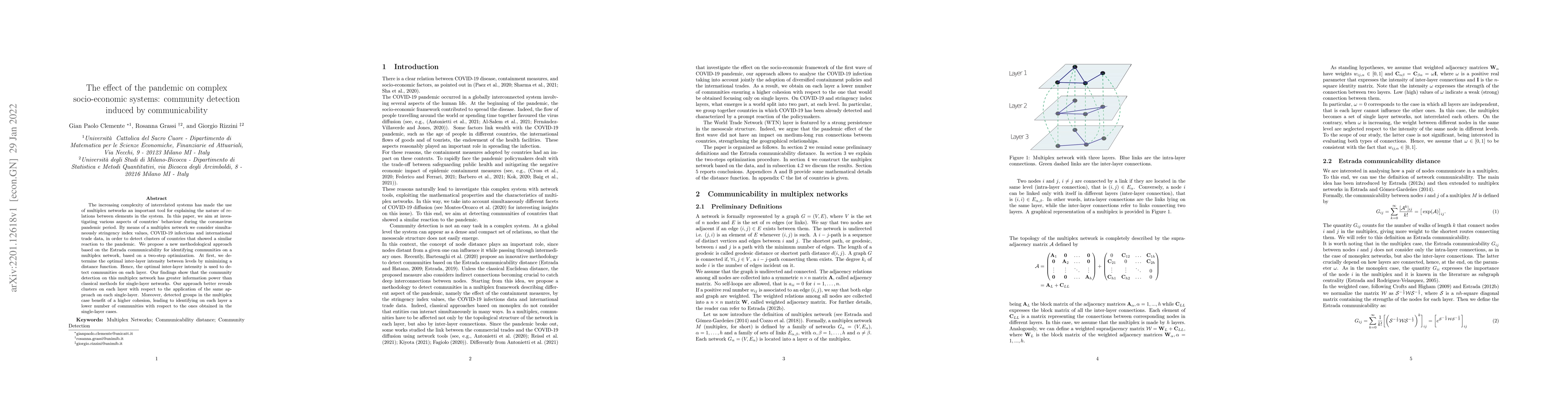 Thumbnail for The effect of the pandemic on complex socio-economic systems: community
  detection induced by communicability