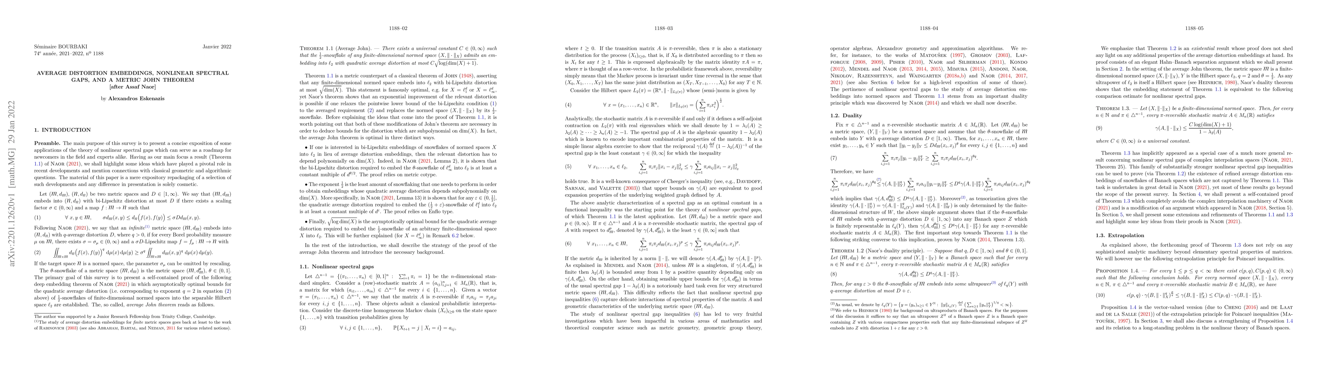 Thumbnail for Average distortion embeddings, nonlinear spectral gaps, and a metric
  John theorem (after Assaf Naor)