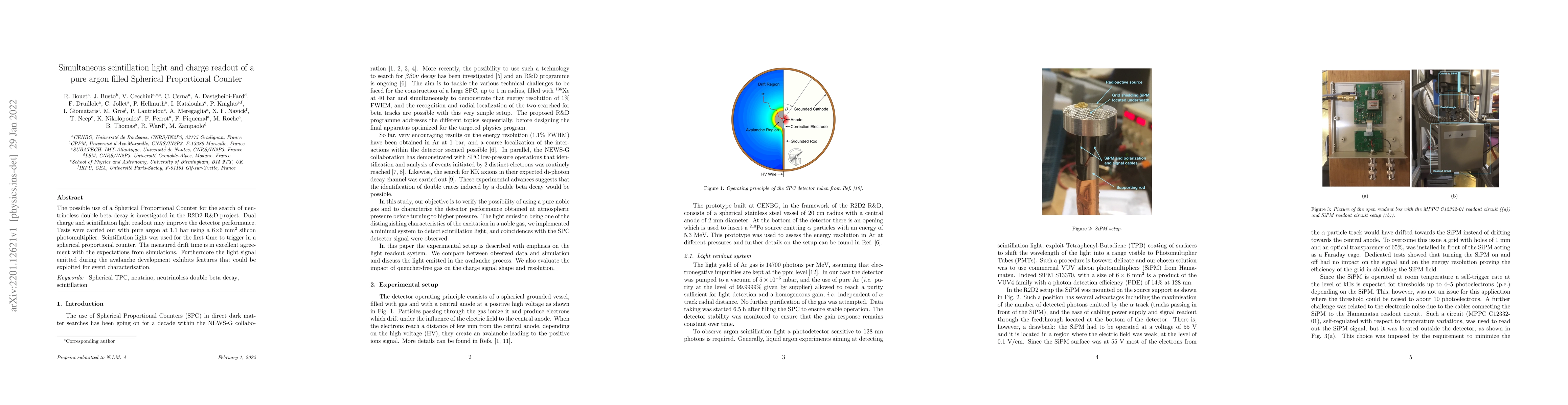 Thumbnail for Simultaneous scintillation light and charge readout of a pure argon
  filled Spherical Proportional Counter