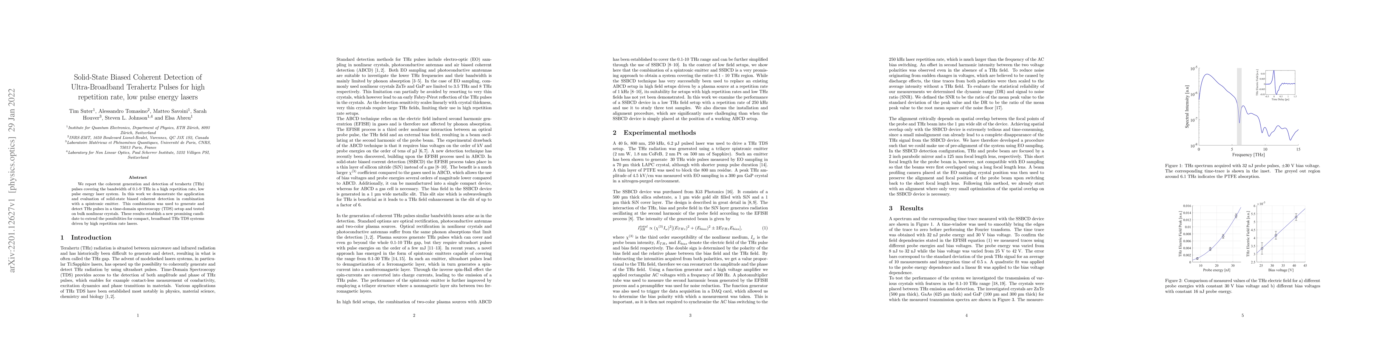 Thumbnail for Solid-State Biased Coherent Detection of Ultra-Broadband Terahertz
  Pulses for high repetition rate, low pulse energy lasers