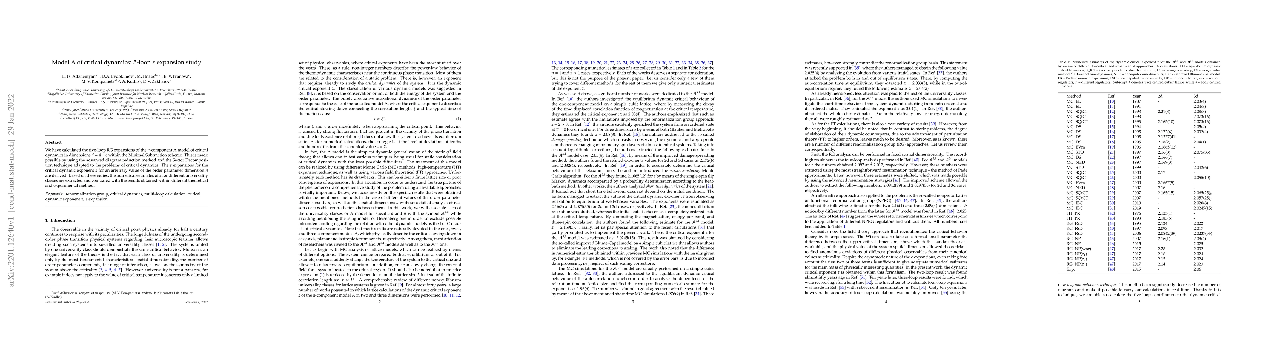 Thumbnail for Model A of critical dynamics: 5-loop $\varepsilon$ expansion study