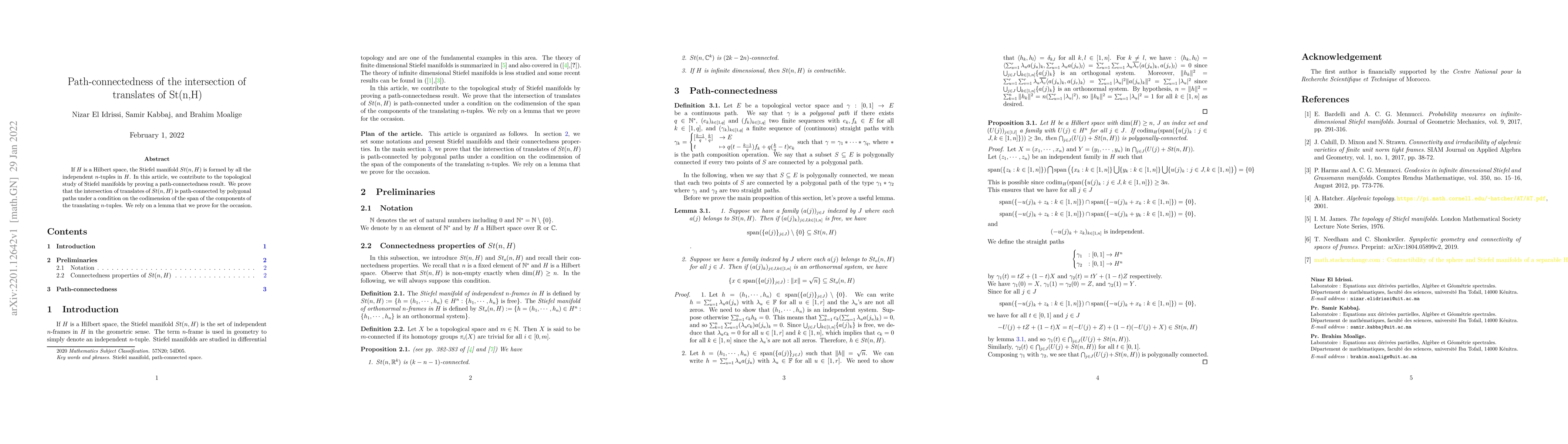 Thumbnail for Path-connectedness of the intersection of translates of St(n,H)