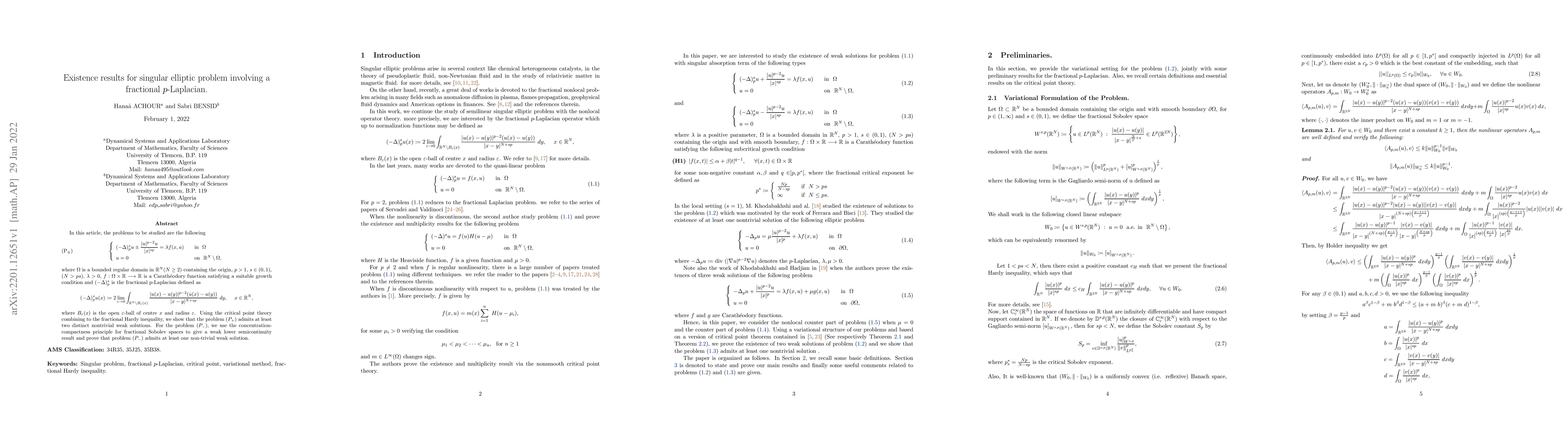 Thumbnail for Existence results for singular elliptic problem involving a fractional
  p-Laplacian