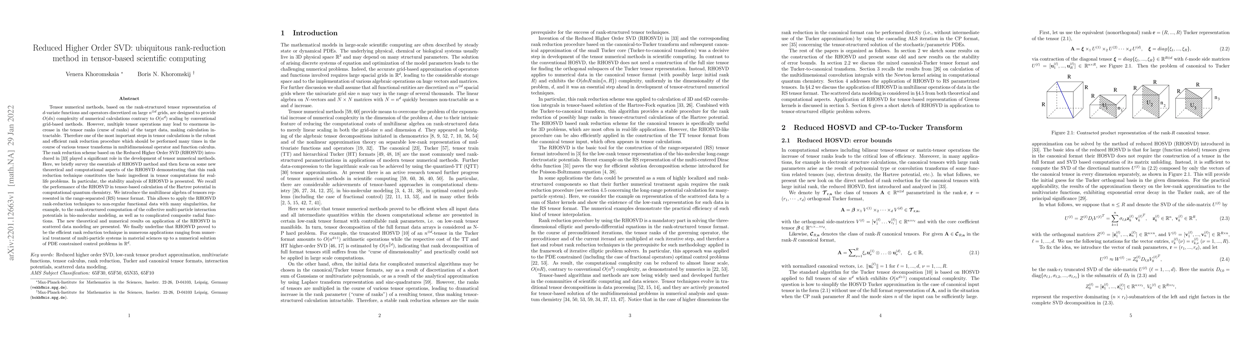Thumbnail for Reduced Higher Order SVD: ubiquitous rank-reduction method in
  tensor-based scientific computing