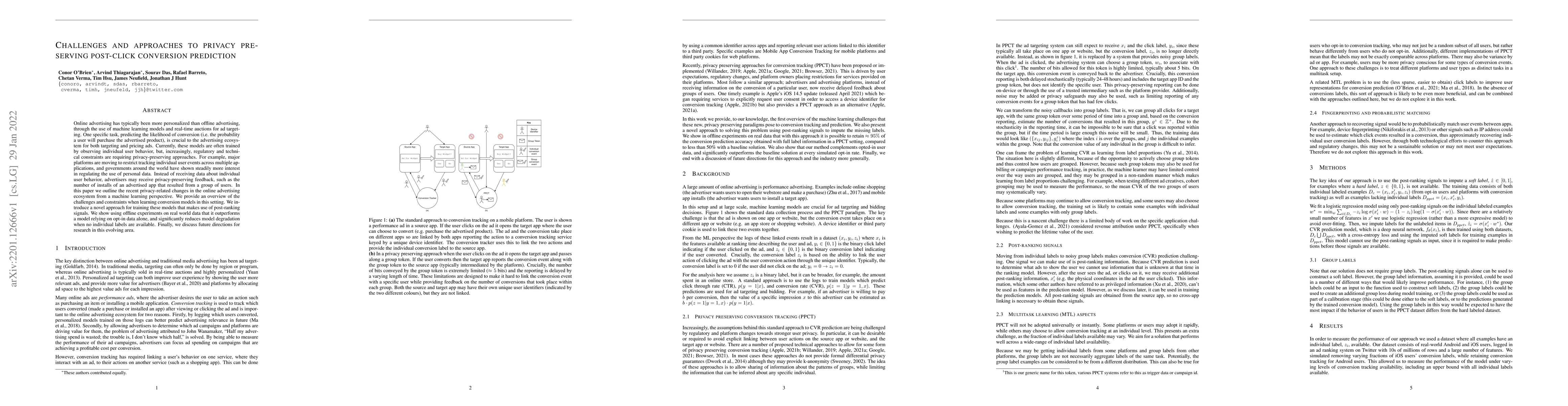 Thumbnail for Challenges and approaches to privacy preserving post-click conversion
  prediction
