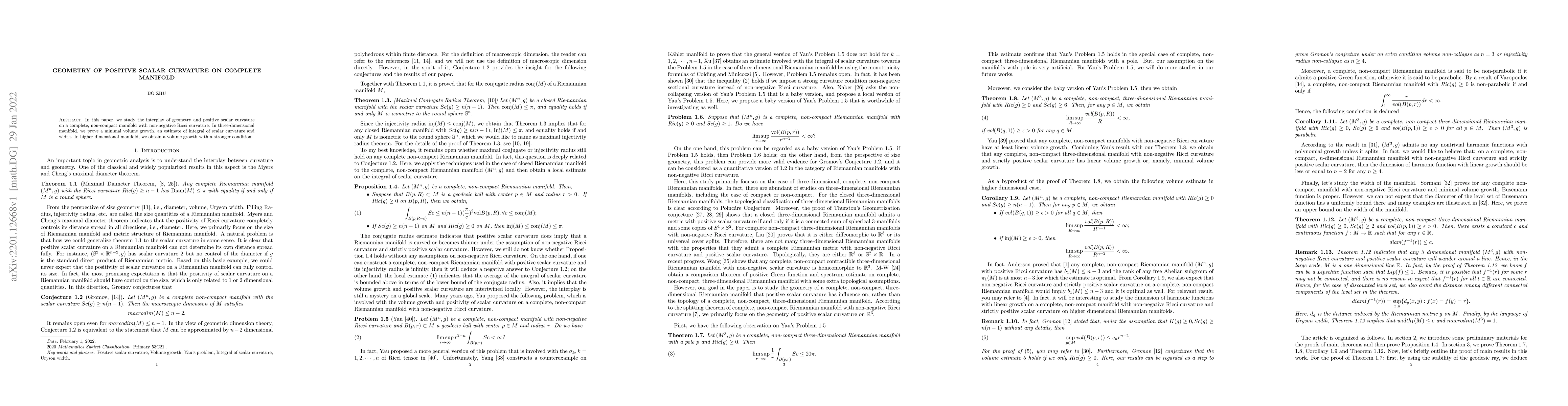 Thumbnail for Geometry of positive scalar curvature on complete manifold