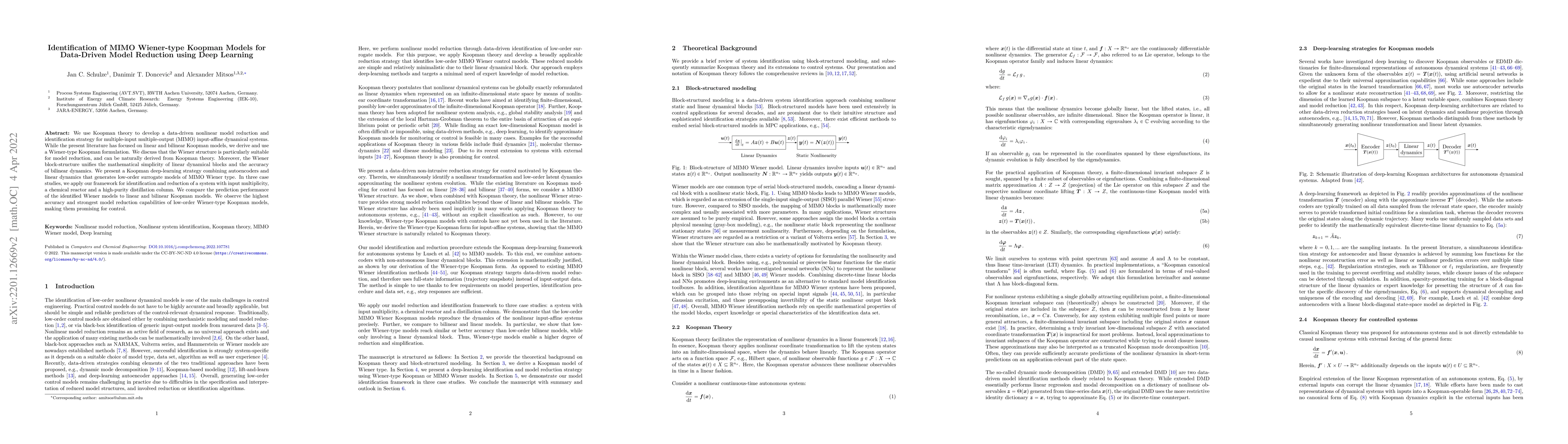 Thumbnail for Identification of MIMO Wiener-type Koopman Models for Data-Driven Model
  Reduction using Deep Learning