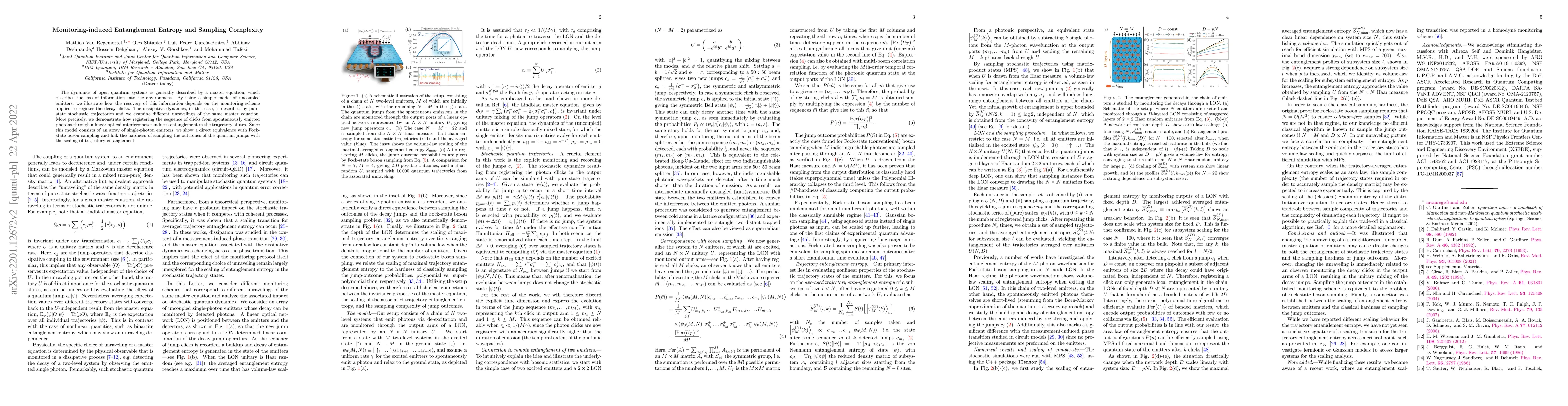 Thumbnail for Monitoring-induced Entanglement Entropy and Sampling Complexity