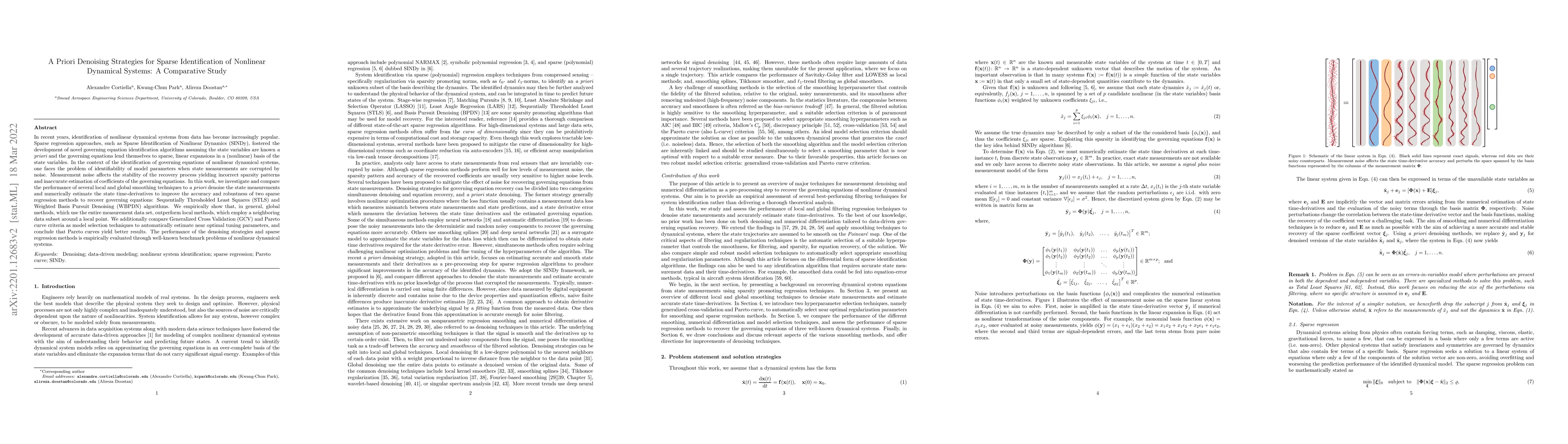 Thumbnail for A Priori Denoising Strategies for Sparse Identification of Nonlinear
  Dynamical Systems: A Comparative Study