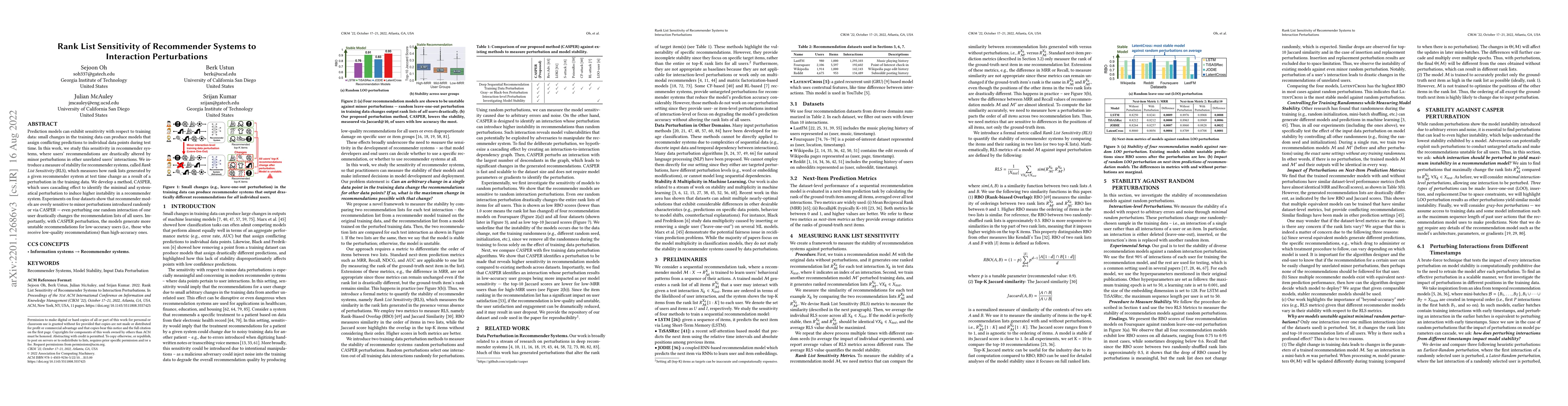 Thumbnail for Rank List Sensitivity of Recommender Systems to Interaction
  Perturbations