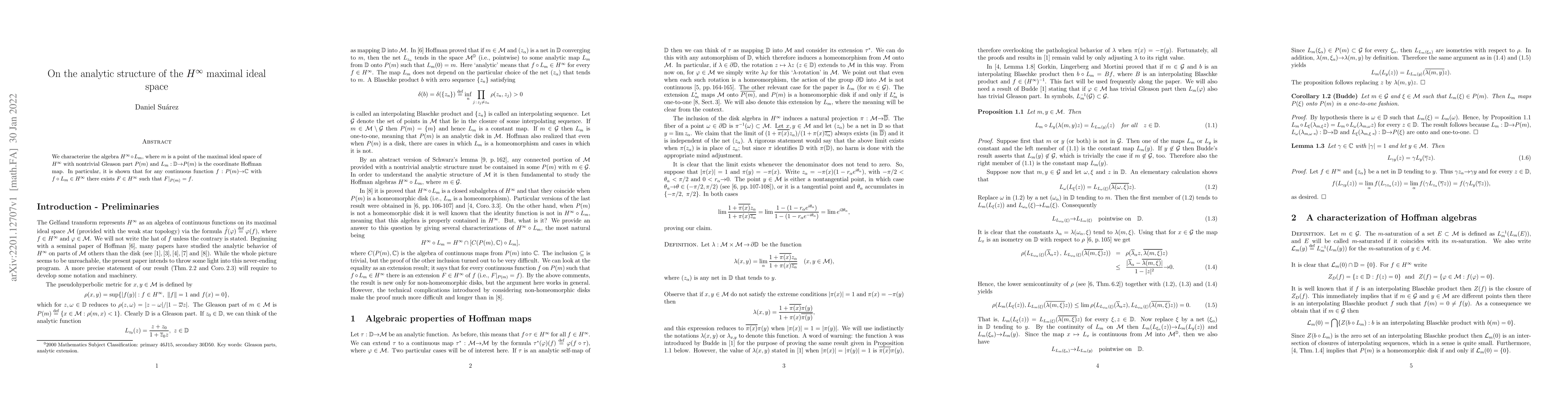 Thumbnail for On the analytic structure of the $H^\infty$ maximal ideal space