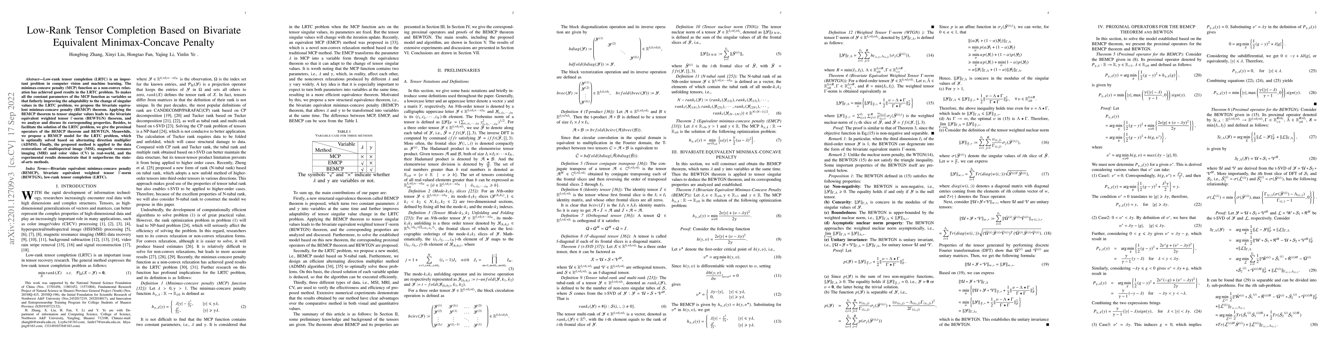 Thumbnail for Low-Rank Tensor Completion Based on Bivariate Equivalent Minimax-Concave
  Penalty