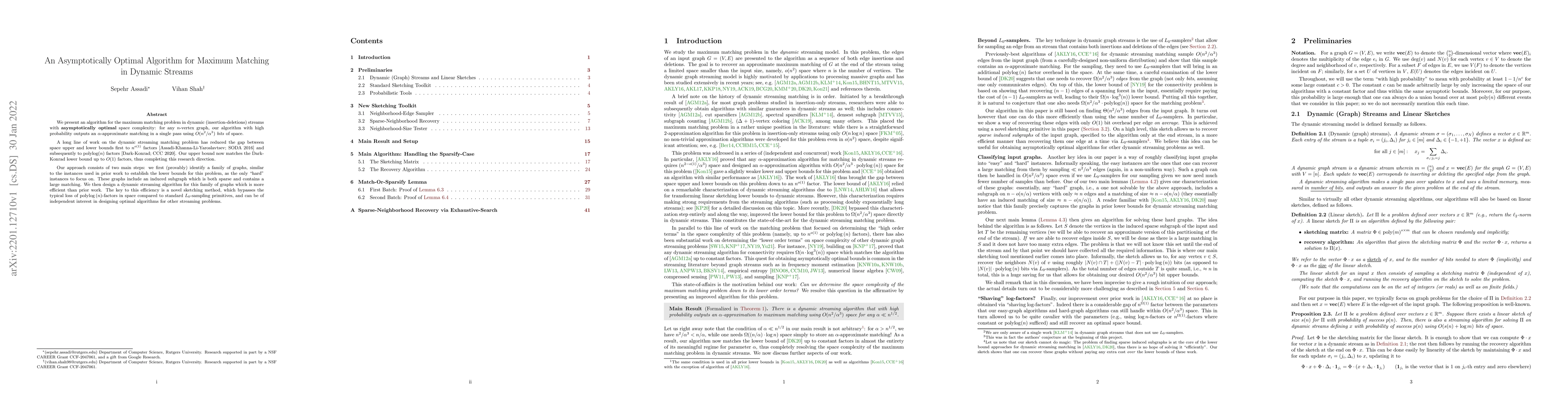Thumbnail for An Asymptotically Optimal Algorithm for Maximum Matching in Dynamic
  Streams