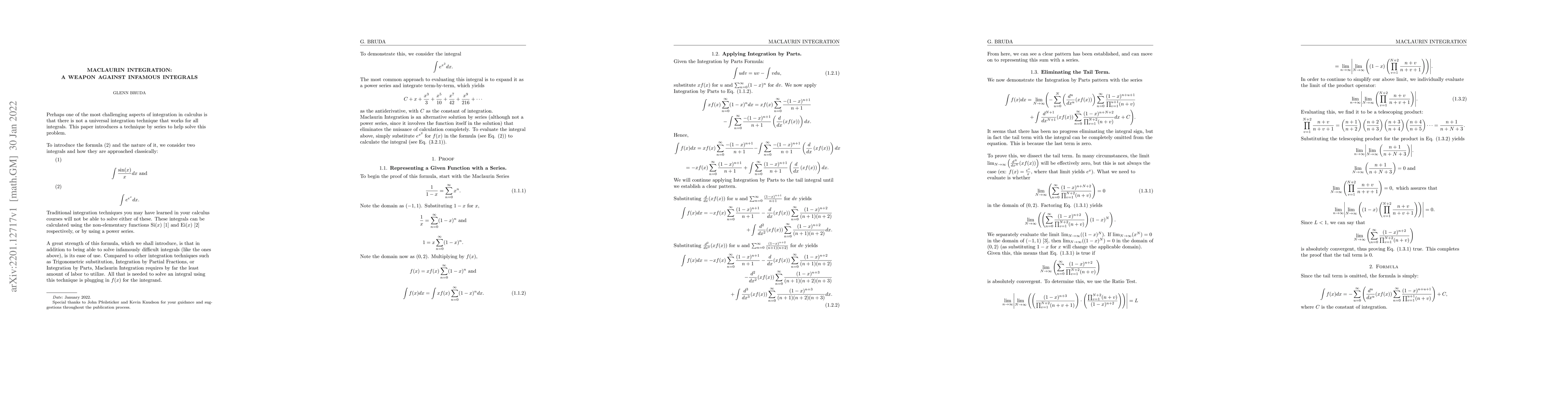 Thumbnail for Maclaurin Integration: A Weapon Against Infamous Integrals
