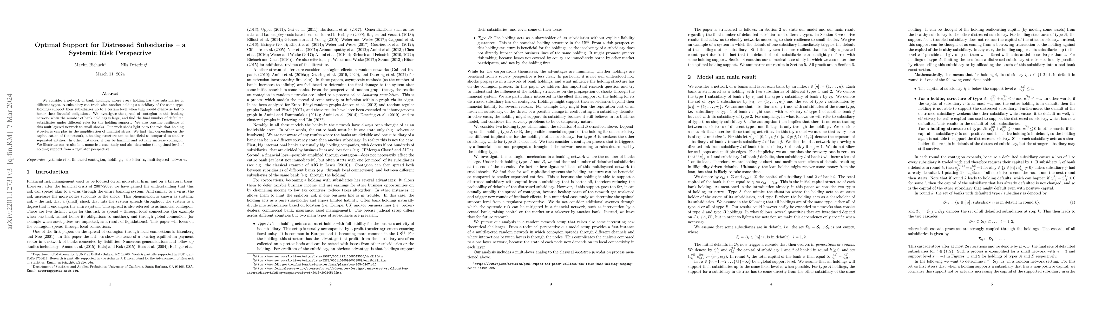 Thumbnail for Optimal Support for Distressed Subsidiaries -- a Systemic Risk
  Perspective