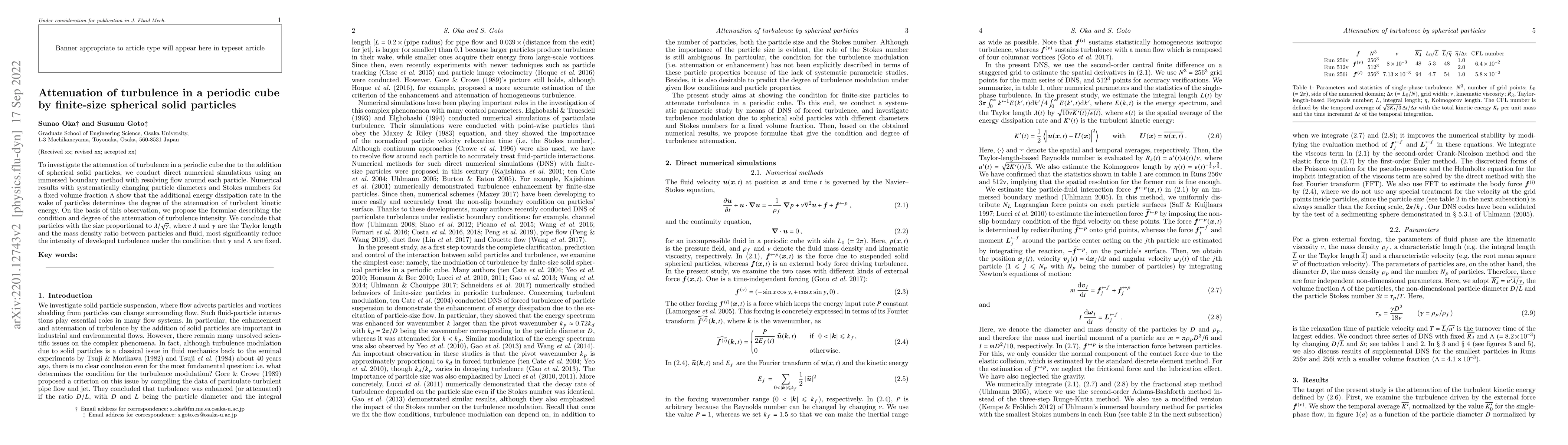 Thumbnail for Attenuation of turbulence in a periodic cube by finite-size spherical
  solid particles