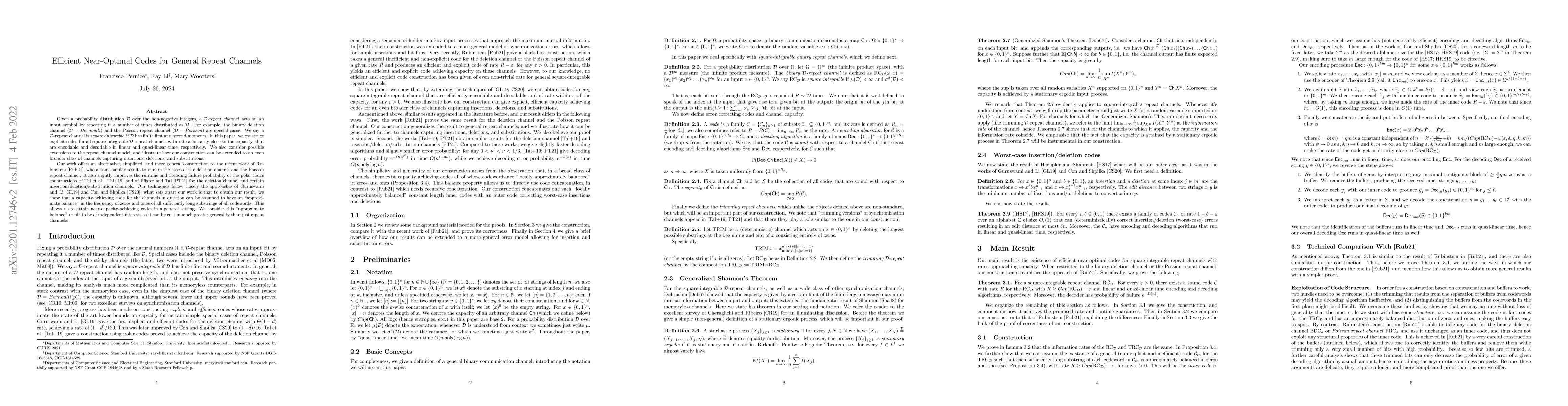 Thumbnail for Efficient Near-Optimal Codes for General Repeat Channels