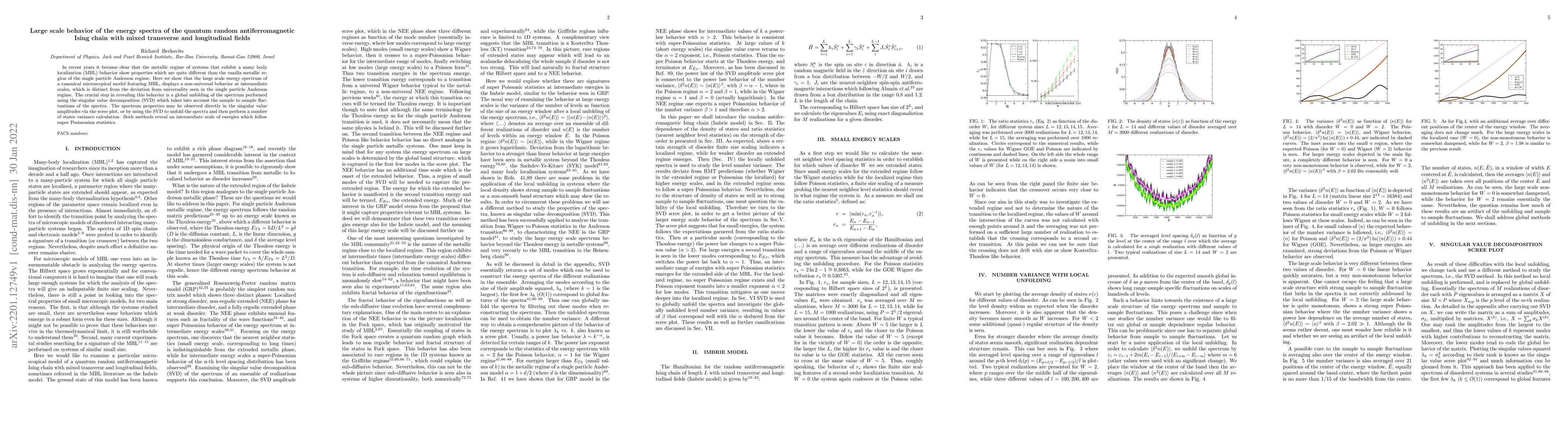 Thumbnail for Large scale behavior of the energy spectra of the quantum random
  antiferromagnetic Ising chain with mixed transverse and longitudinal fields