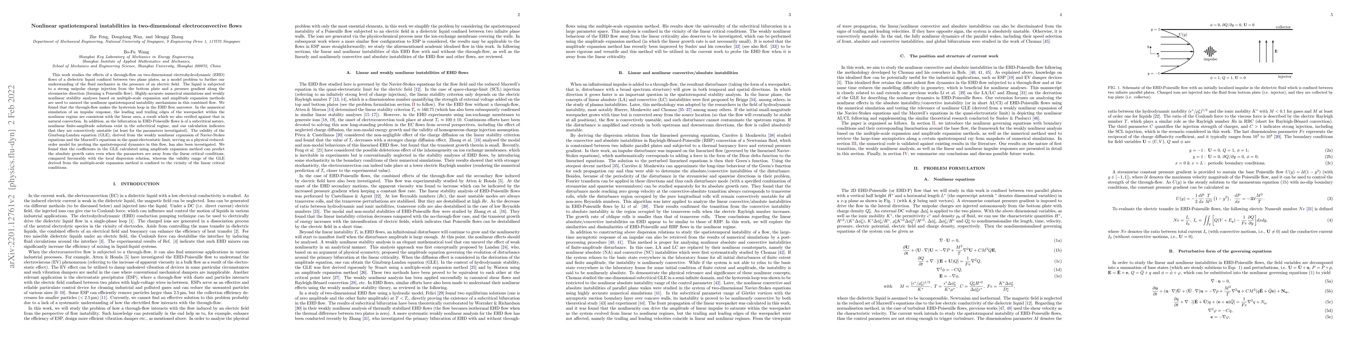 Thumbnail for Nonlinear spatiotemporal instabilities in two-dimensional
  electroconvective flows