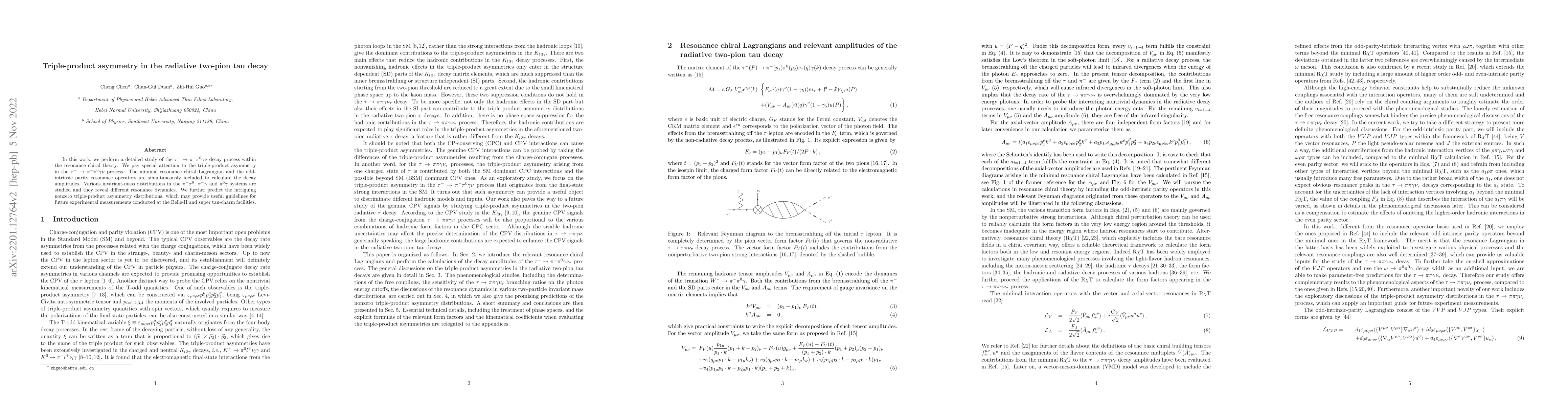 Thumbnail for Triple-product asymmetry in the radiative two-pion tau decay
