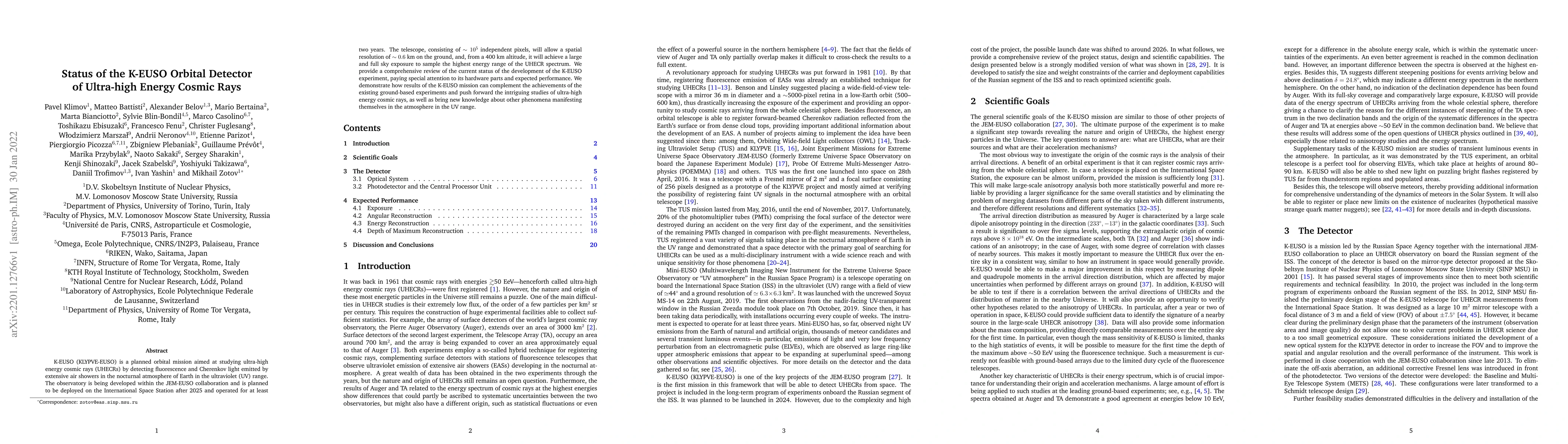 Thumbnail for Status of the K-EUSO Orbital Detector of Ultra-high Energy Cosmic Rays