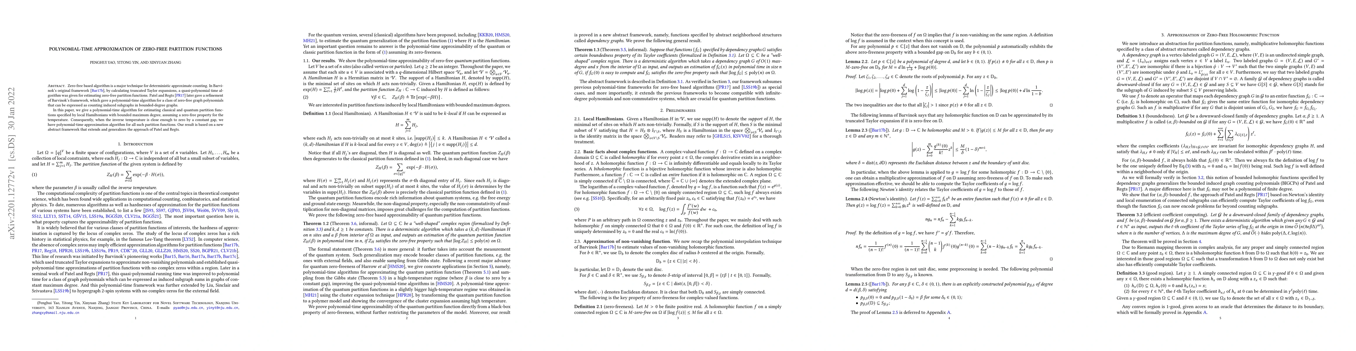 Thumbnail for Polynomial-Time Approximation of Zero-Free Partition Functions