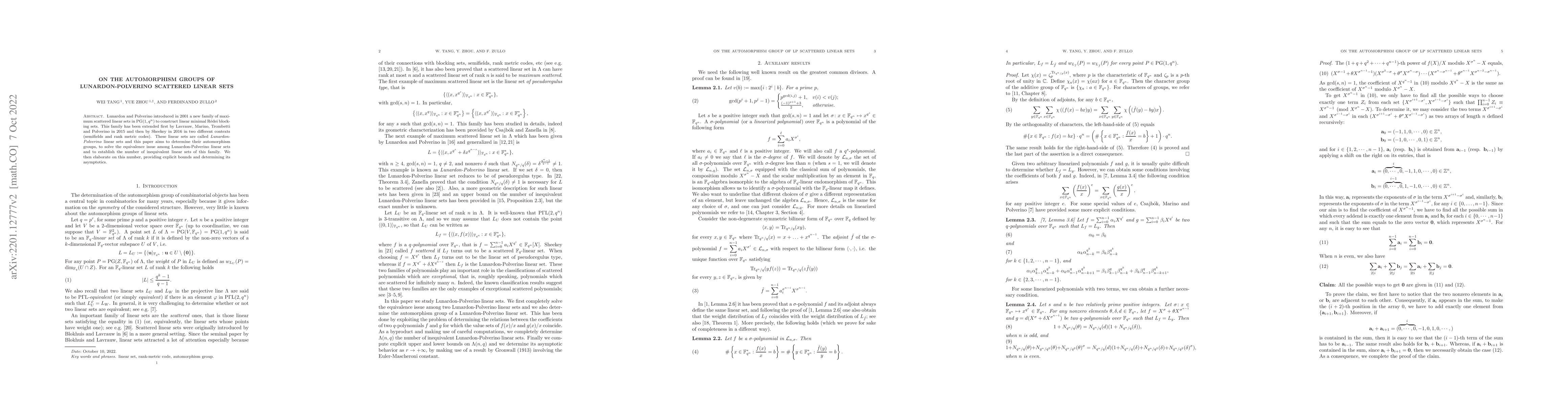 Thumbnail for On the automorphism groups of Lunardon-Polverino scattered linear sets