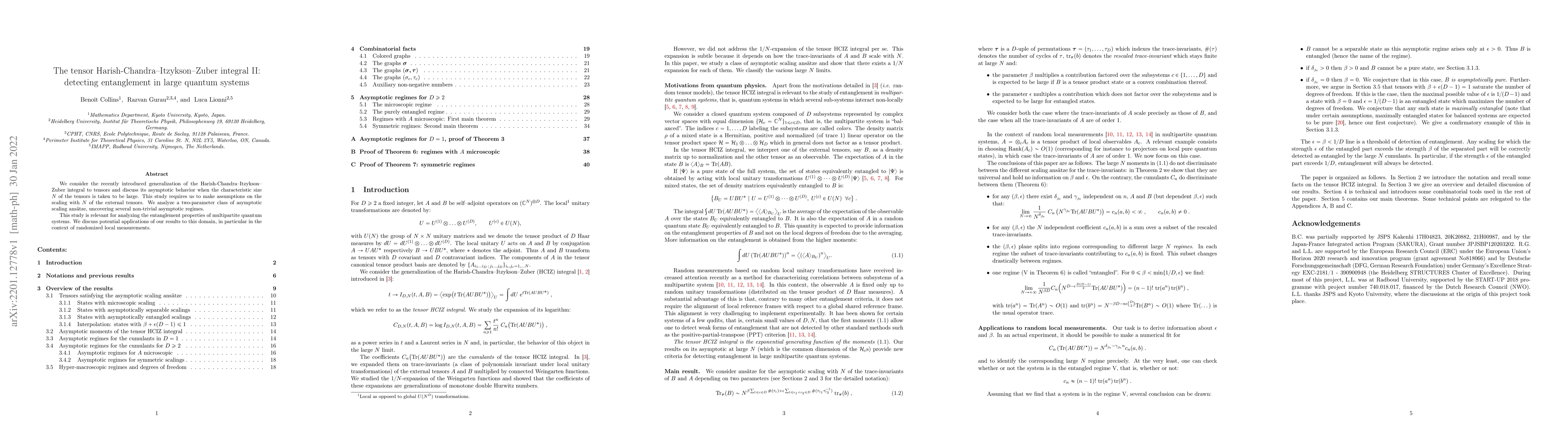 Thumbnail for The tensor Harish-Chandra--Itzykson--Zuber integral II: detecting
  entanglement in large quantum systems