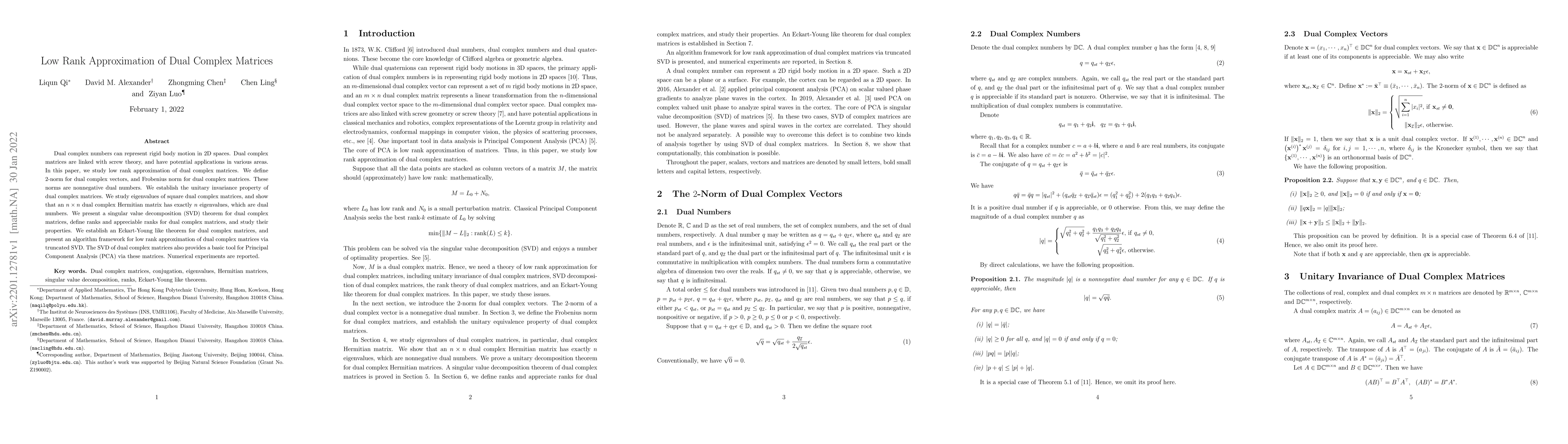 Thumbnail for Low Rank Approximation of Dual Complex Matrices