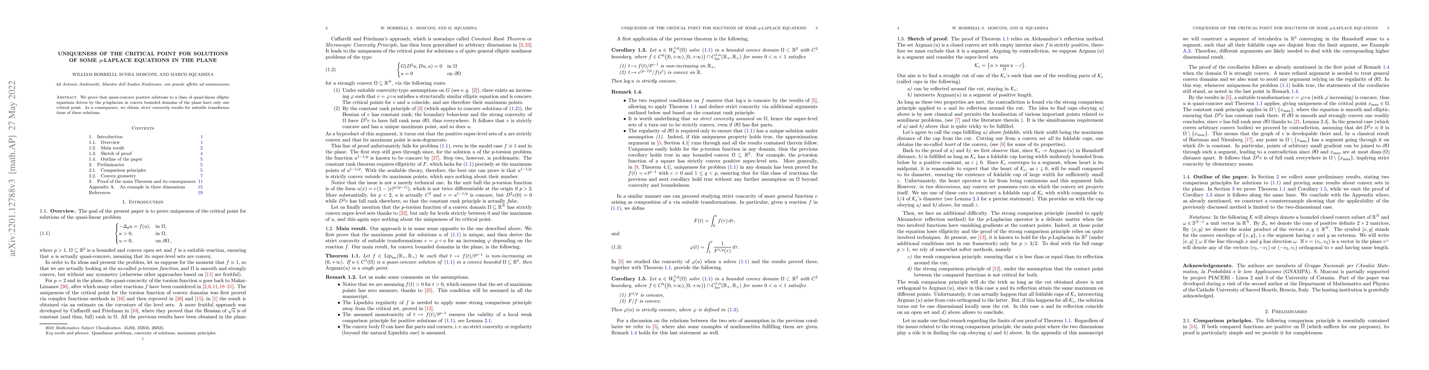 Thumbnail for Uniqueness of the critical point for solutions to some $p$-Laplace
  equations in the plane