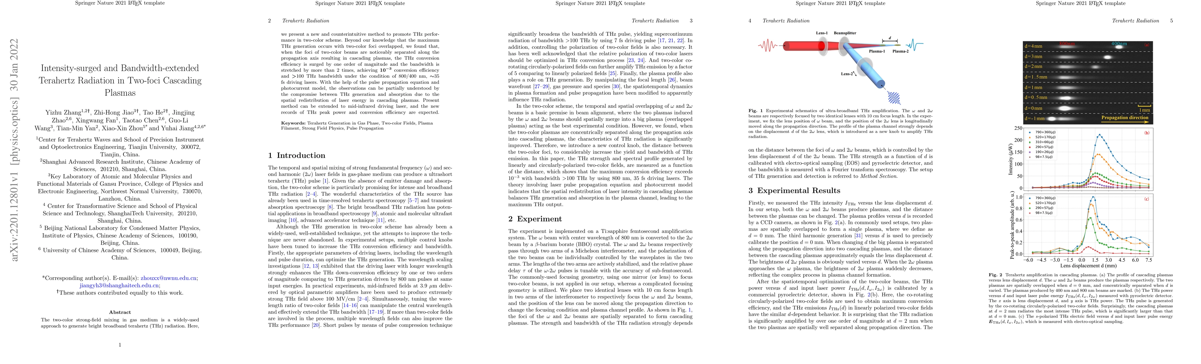 Thumbnail for Intensity-surged and Bandwidth-extended Terahertz Radiation in Two-foci
  Cascading Plasmas