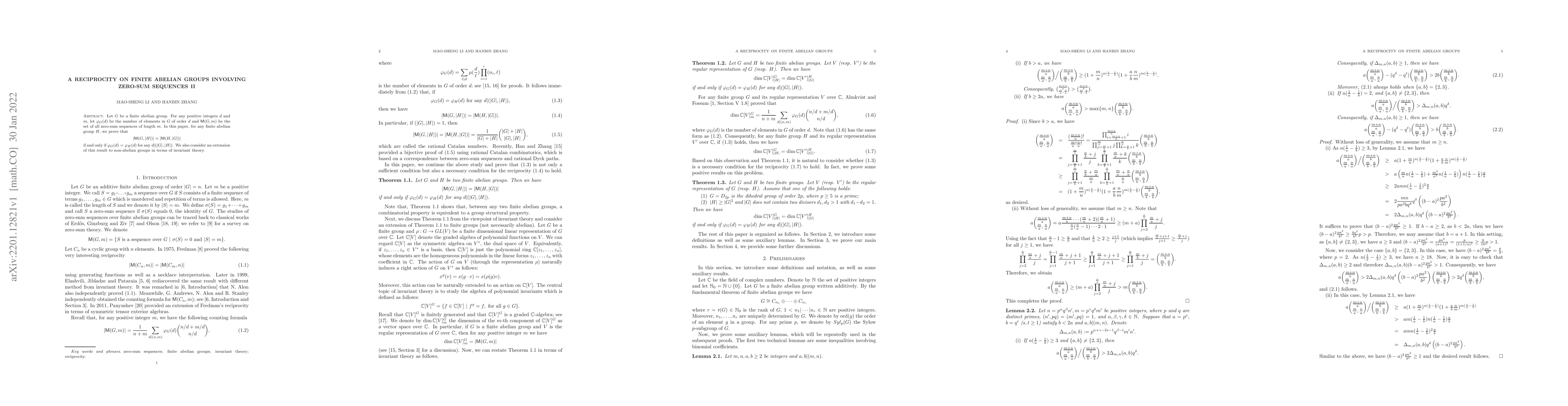 Thumbnail for A reciprocity on finite abelian groups involving zero-sum sequences II