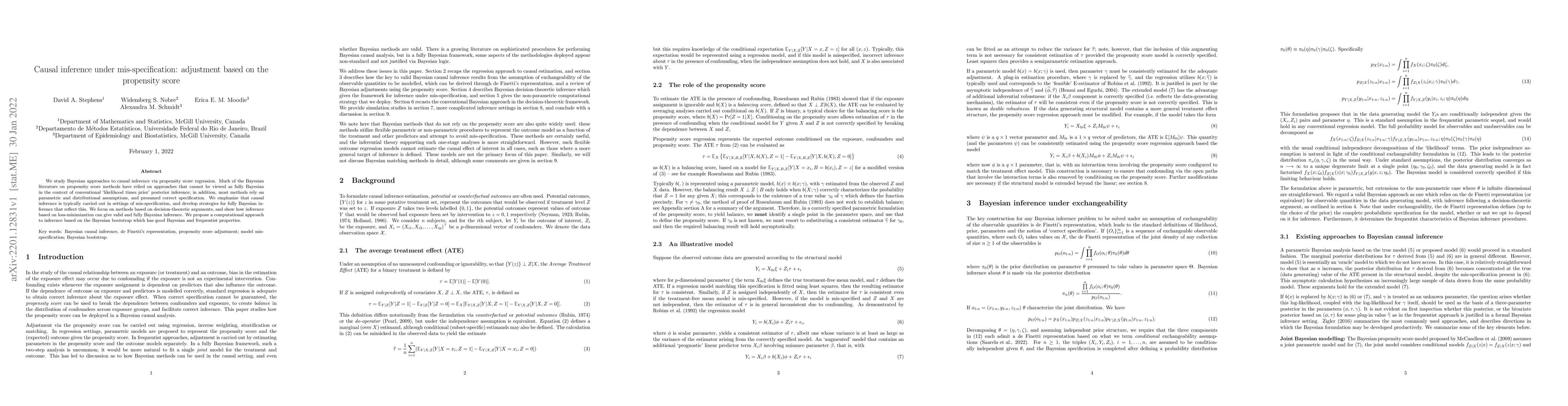 Thumbnail for Causal inference under mis-specification: adjustment based on the
  propensity score
