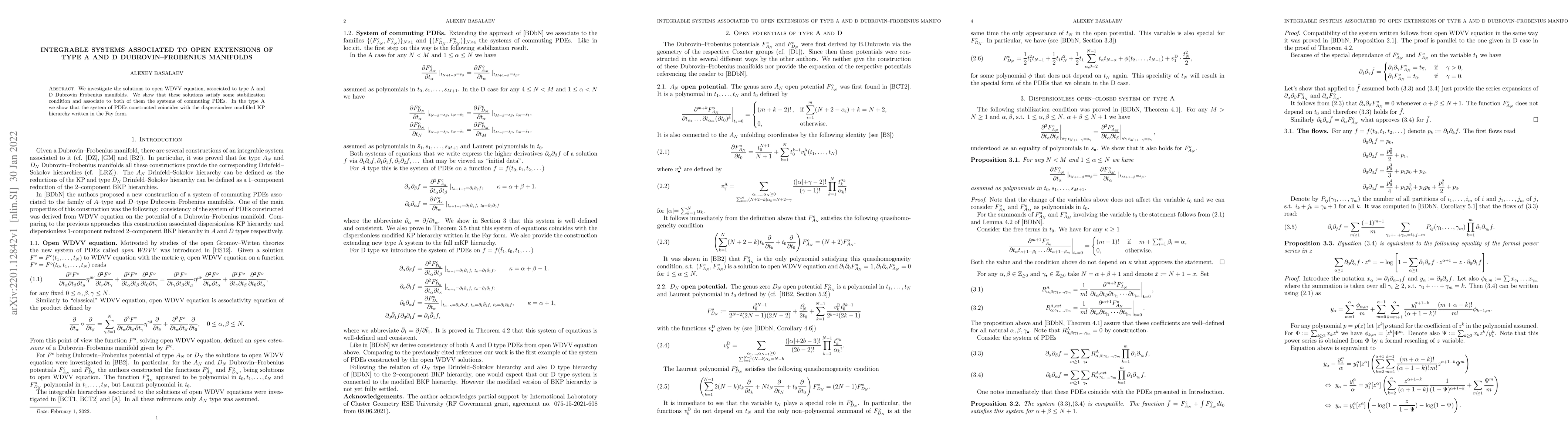 Thumbnail for Integrable systems associated to open extensions of type A and D
  Dubrovin-Frobenius manifolds
