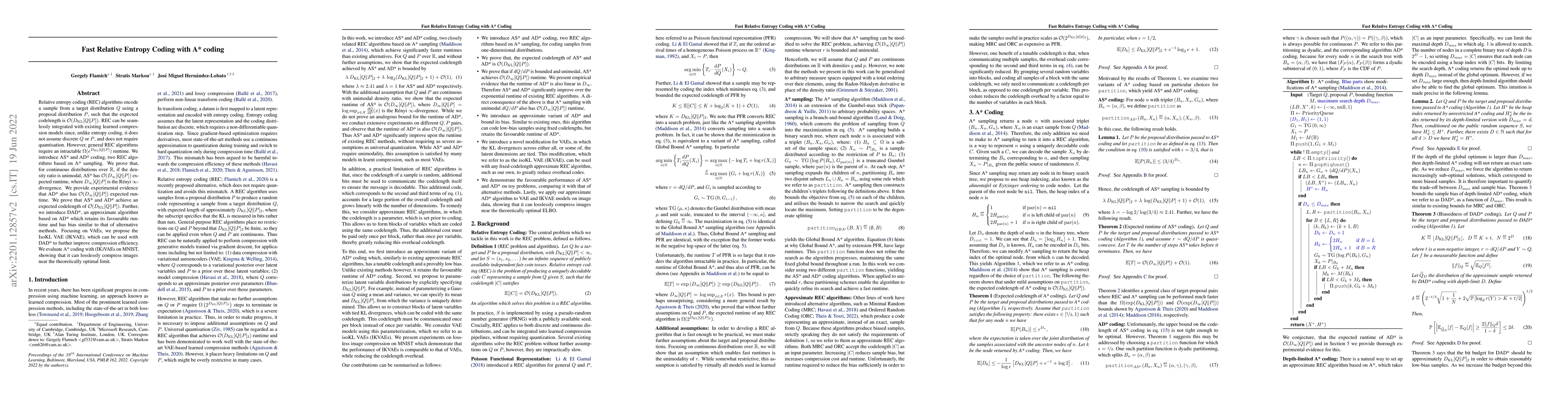 Thumbnail for Fast Relative Entropy Coding with A* coding