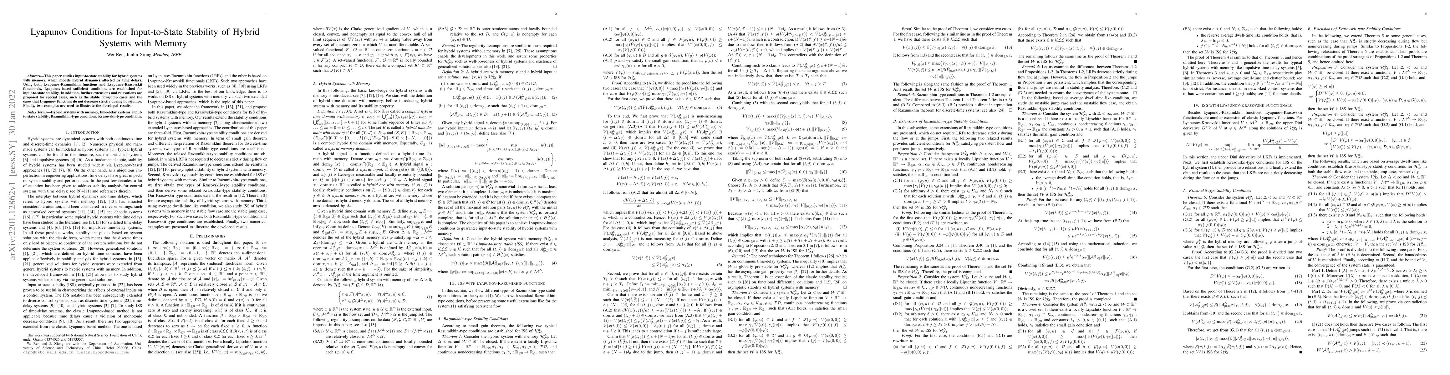 Thumbnail for Lyapunov Conditions for Input-to-State Stability of Hybrid Systems with
  Memory
