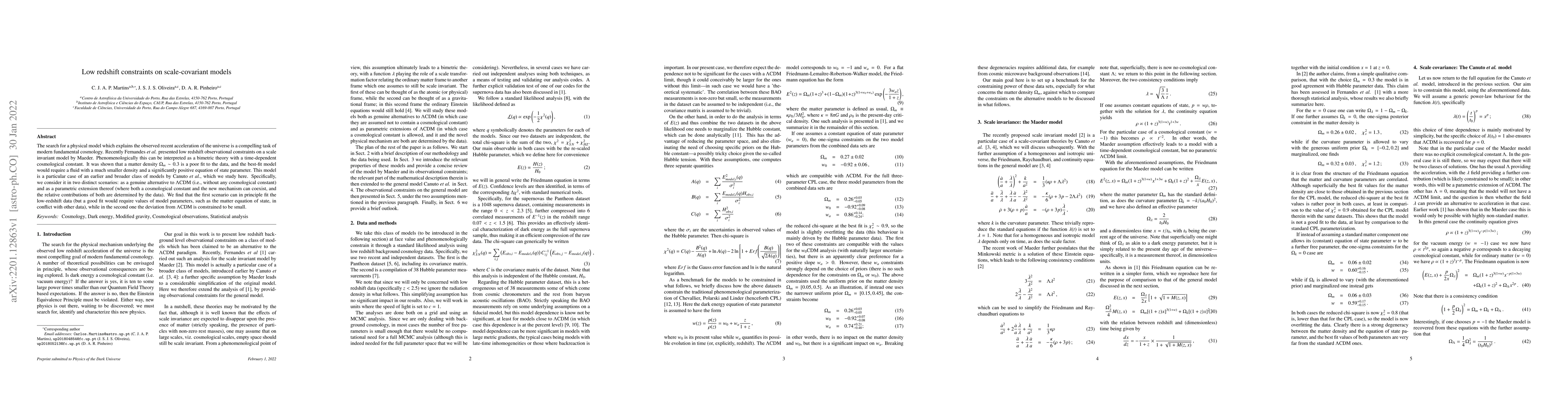 Thumbnail for Low redshift constraints on scale-covariant models
