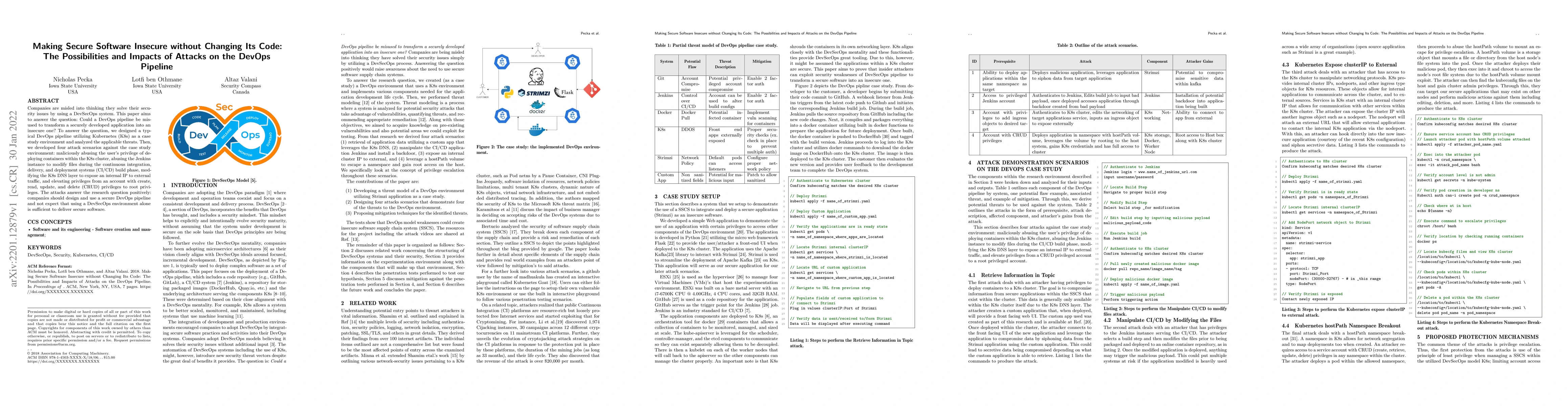 Thumbnail for Making Secure Software Insecure without Changing Its Code: The
  Possibilities and Impacts of Attacks on the DevOps Pipeline