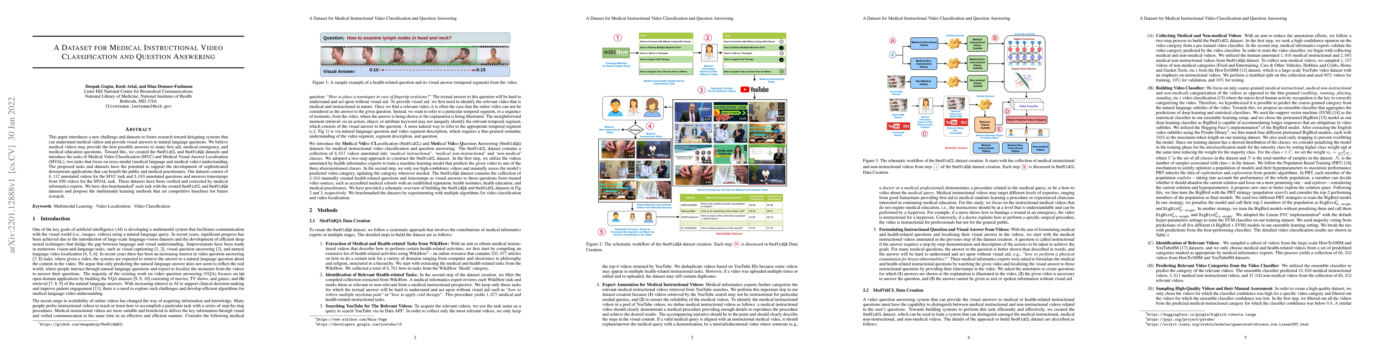 Thumbnail for A Dataset for Medical Instructional Video Classification and Question
  Answering
