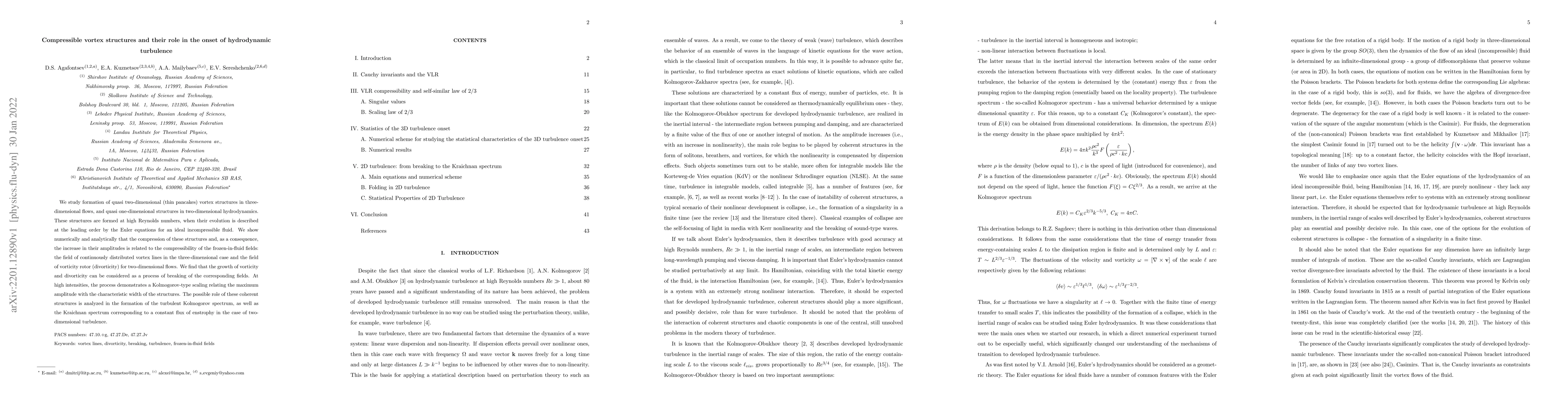 Thumbnail for Compressible vortex structures and their role in the onset of
  hydrodynamic turbulence
