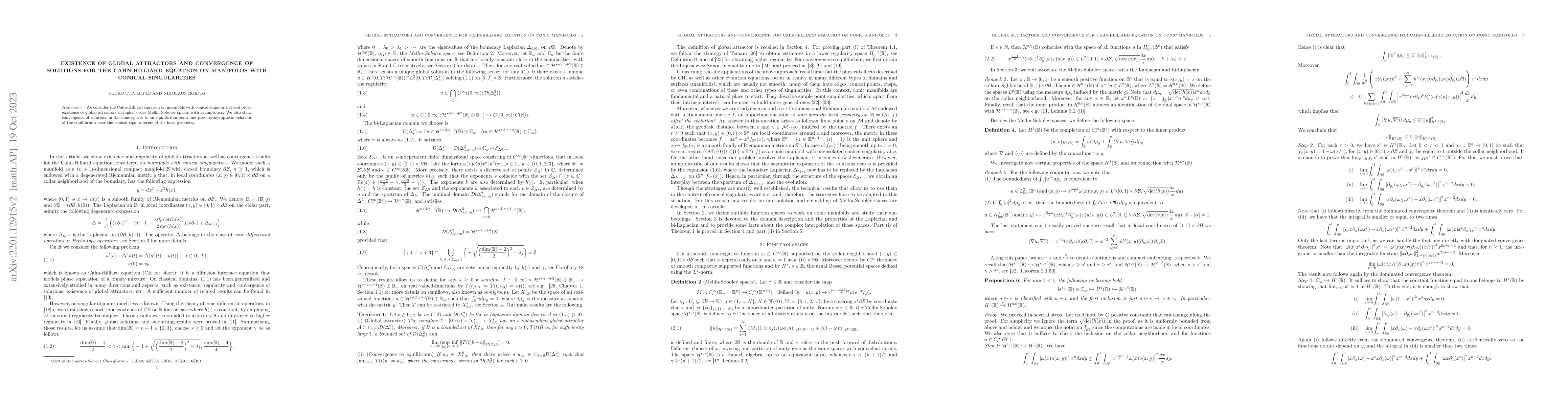 Thumbnail for Existence of global attractors and convergence of solutions for the
  Cahn-Hilliard equation on manifolds with conical singularities