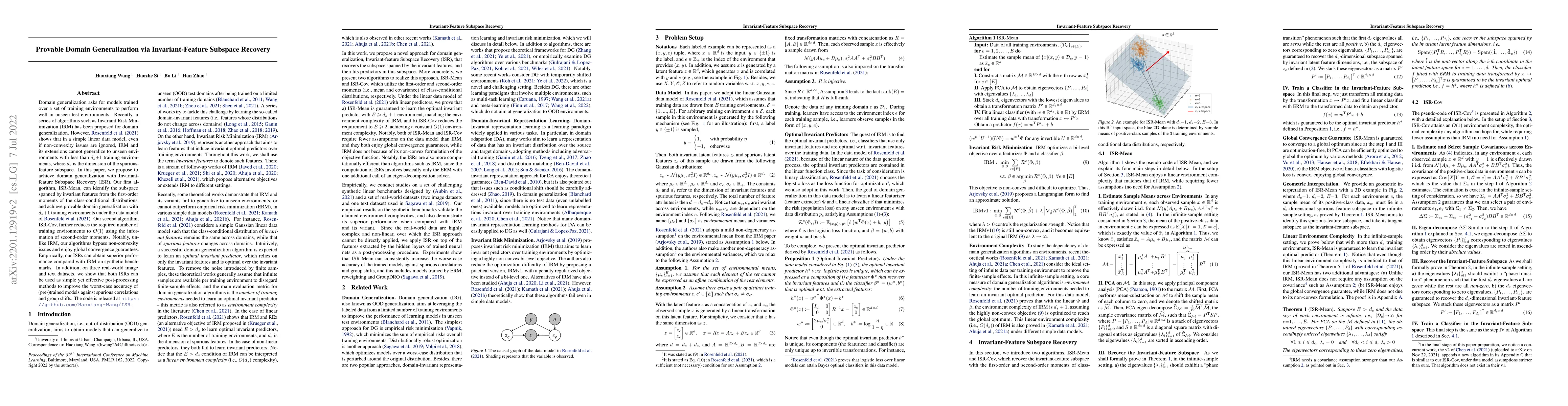 Thumbnail for Provable Domain Generalization via Invariant-Feature Subspace Recovery