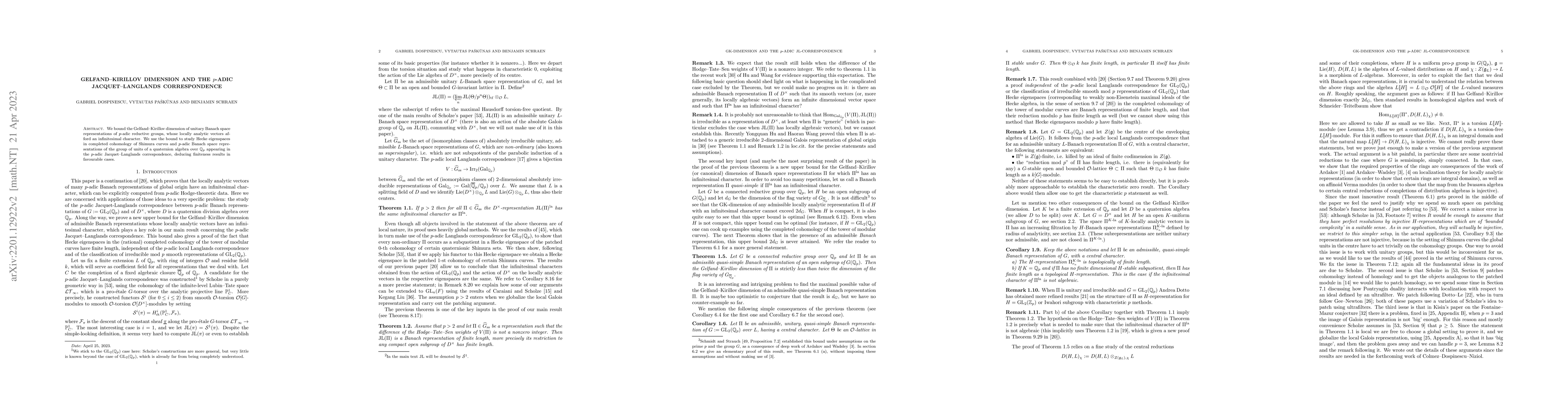 Thumbnail for Gelfand-Kirillov dimension and the $p$-adic Jacquet-Langlands
  correspondence