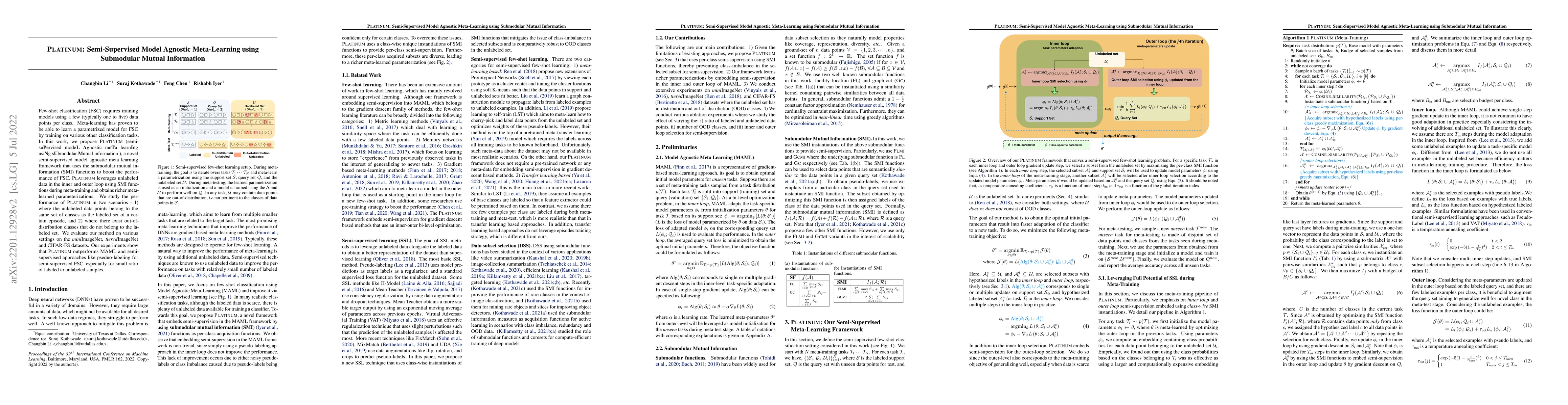 Thumbnail for PLATINUM: Semi-Supervised Model Agnostic Meta-Learning using Submodular
  Mutual Information
