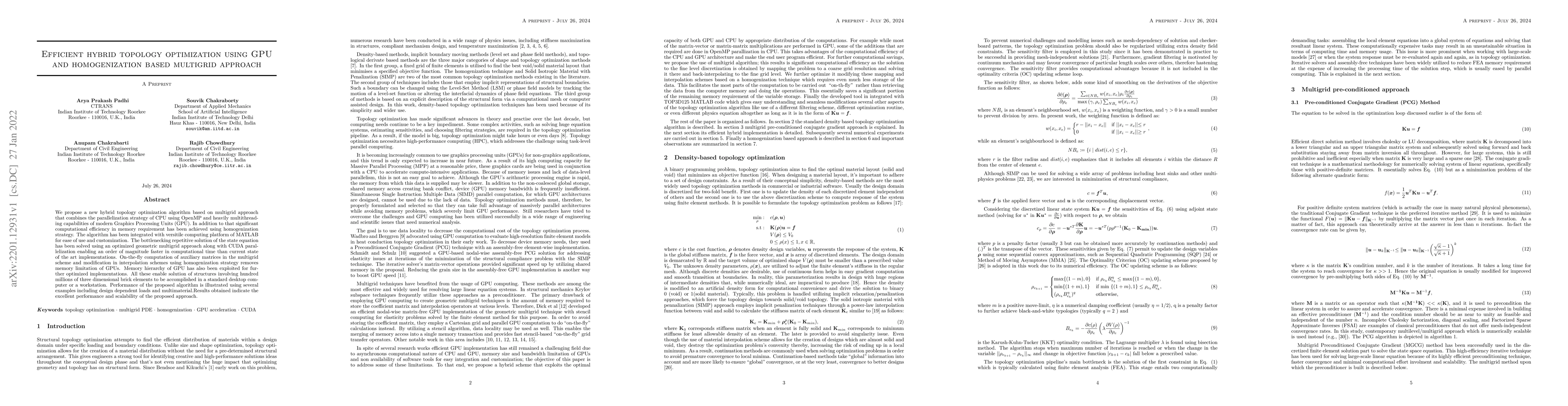 Thumbnail for Efficient hybrid topology optimization using GPU and homogenization
  based multigrid approach