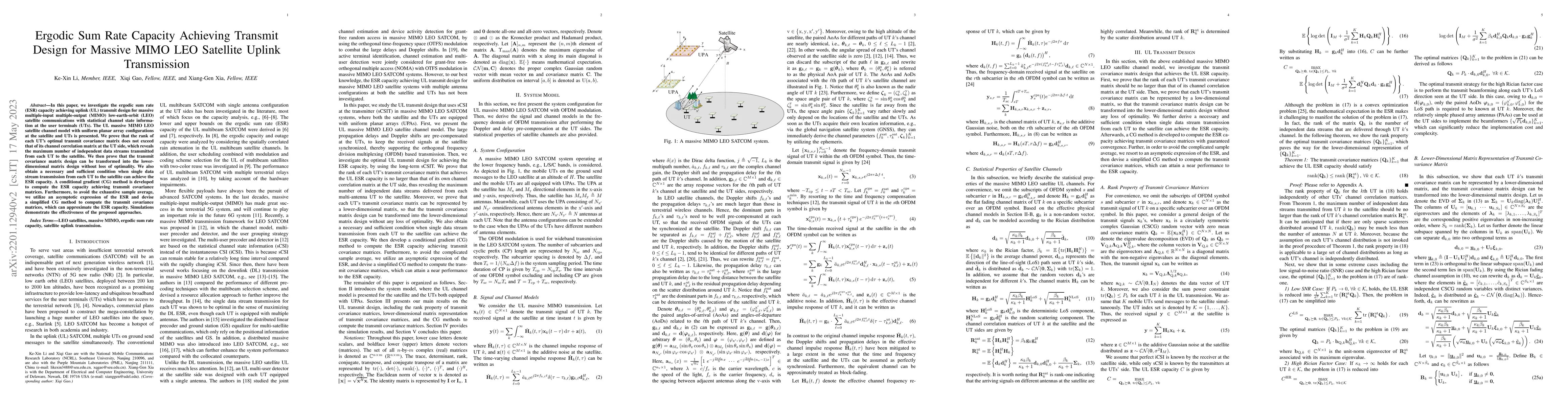 Thumbnail for Ergodic Sum Rate Capacity Achieving Transmit Design for Massive MIMO LEO
  Satellite Uplink Transmission
